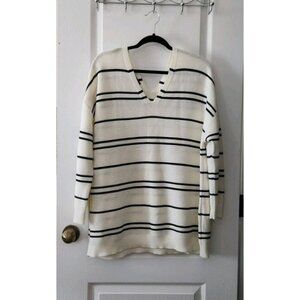 Talbots Women's Cream Black‎ Stripe Pullover Long Sleeve Tunic Sweater Size 2X